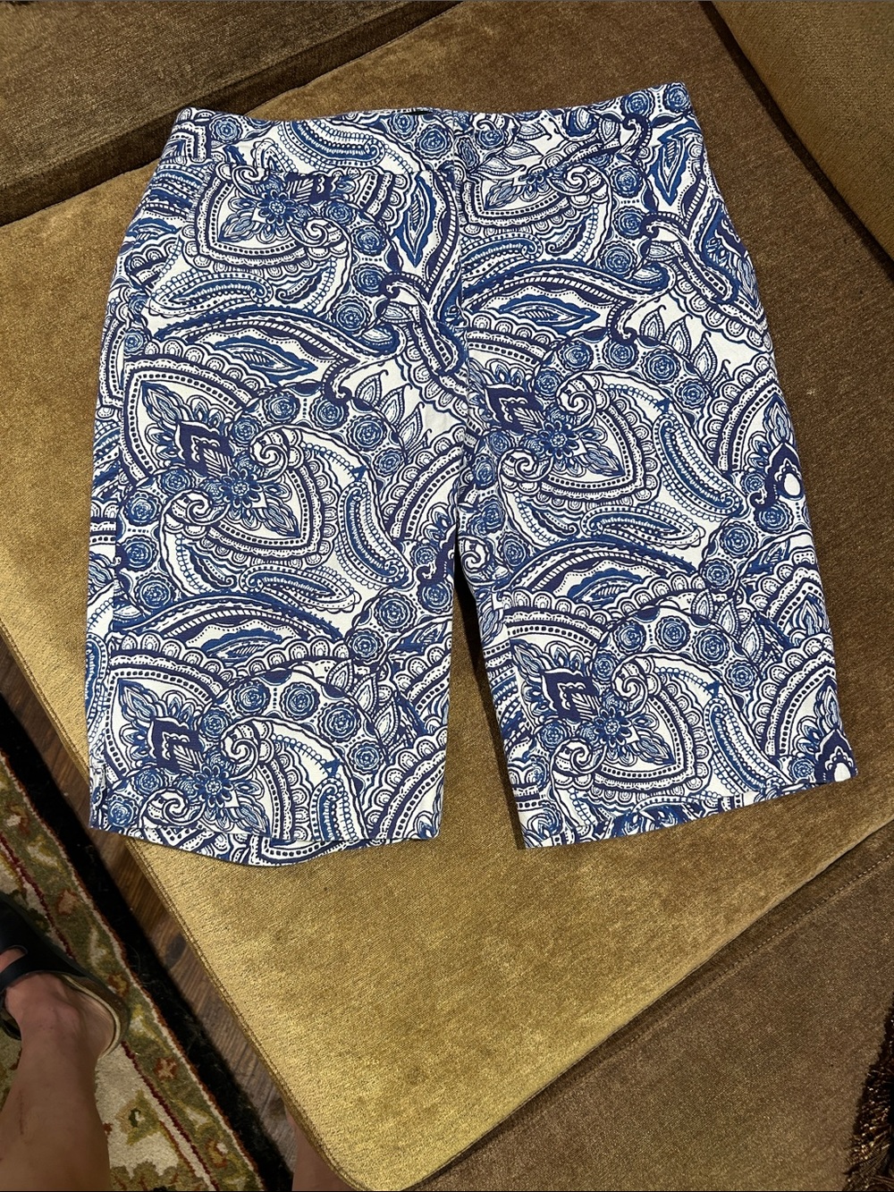Talbots 2 stretch chino Blue and White Paisley Shorts EUC!